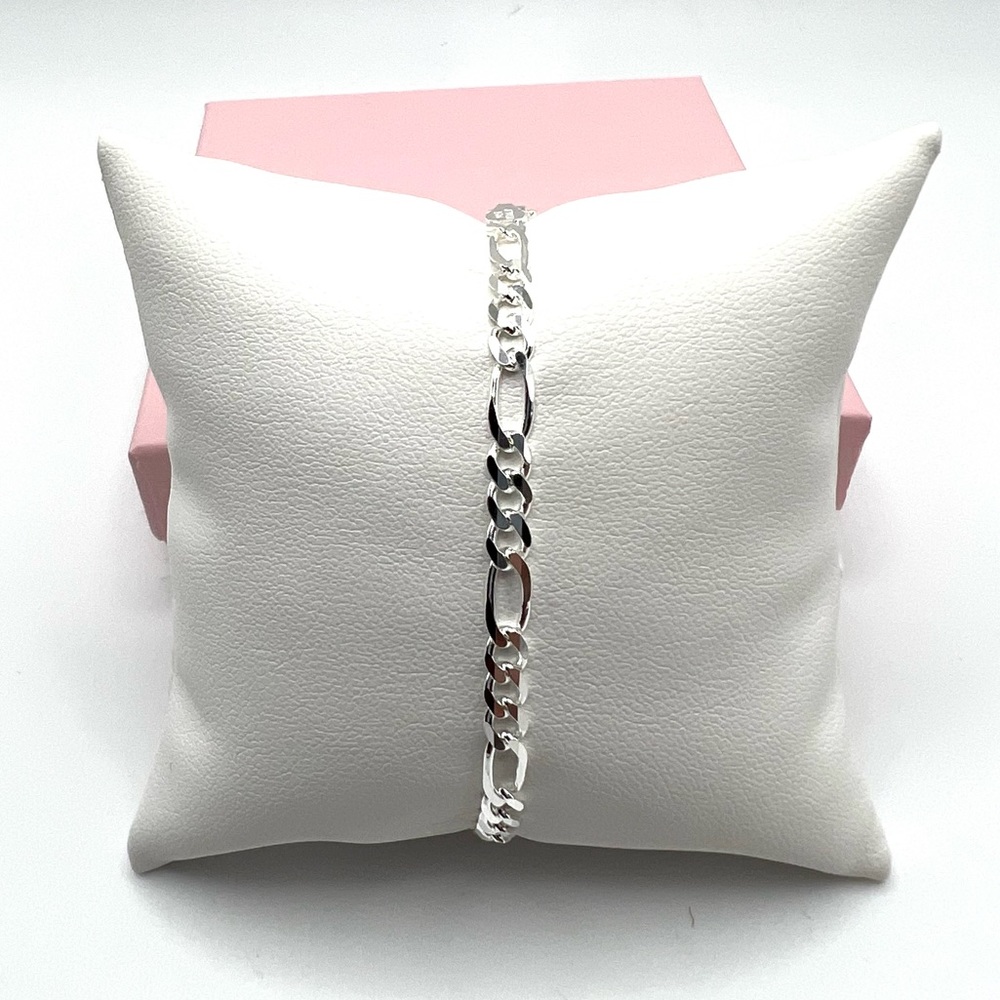 .925 Sterling Silver 4mm Figaro Chain Bracelet